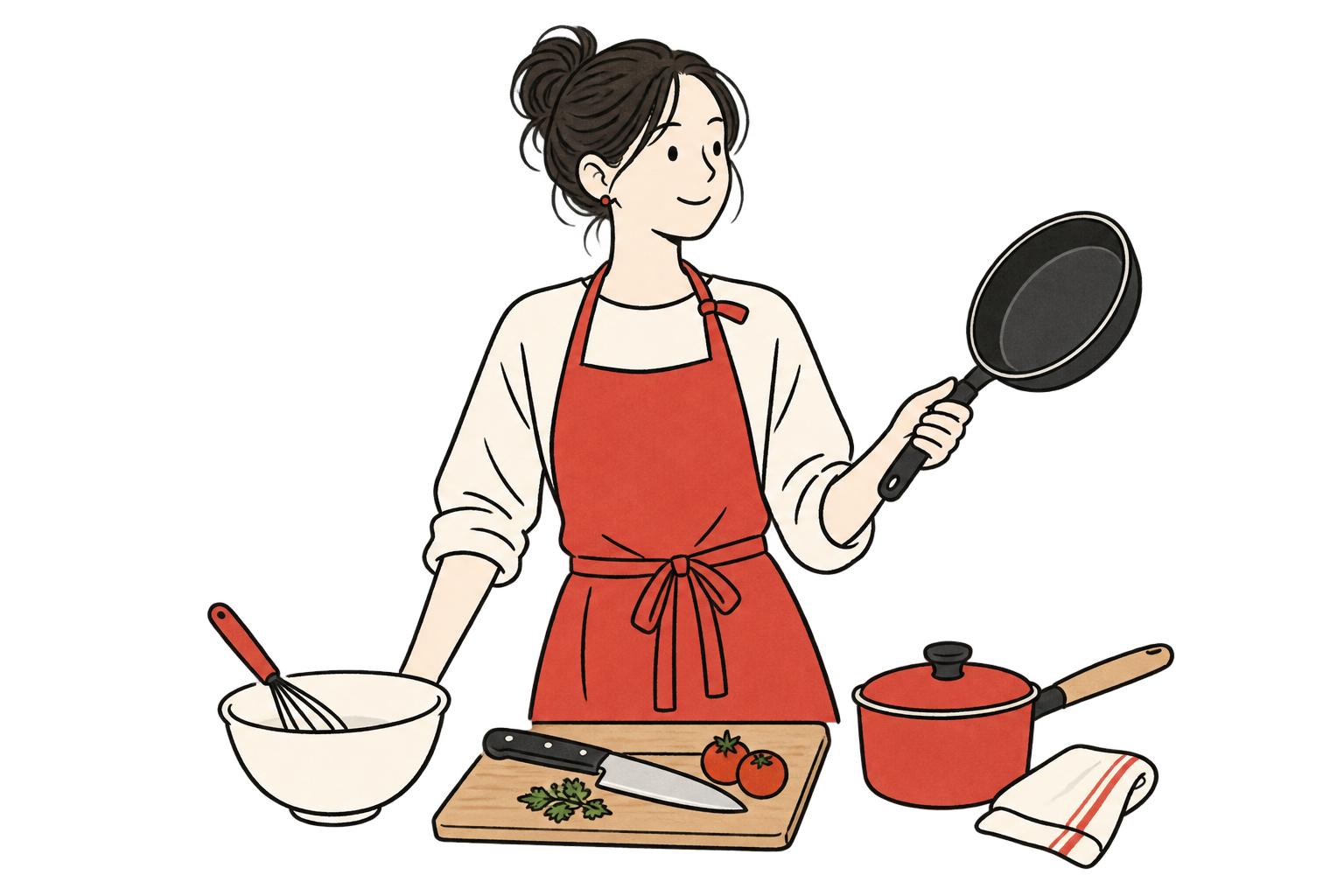 料理用品を選ぶ人のイラスト