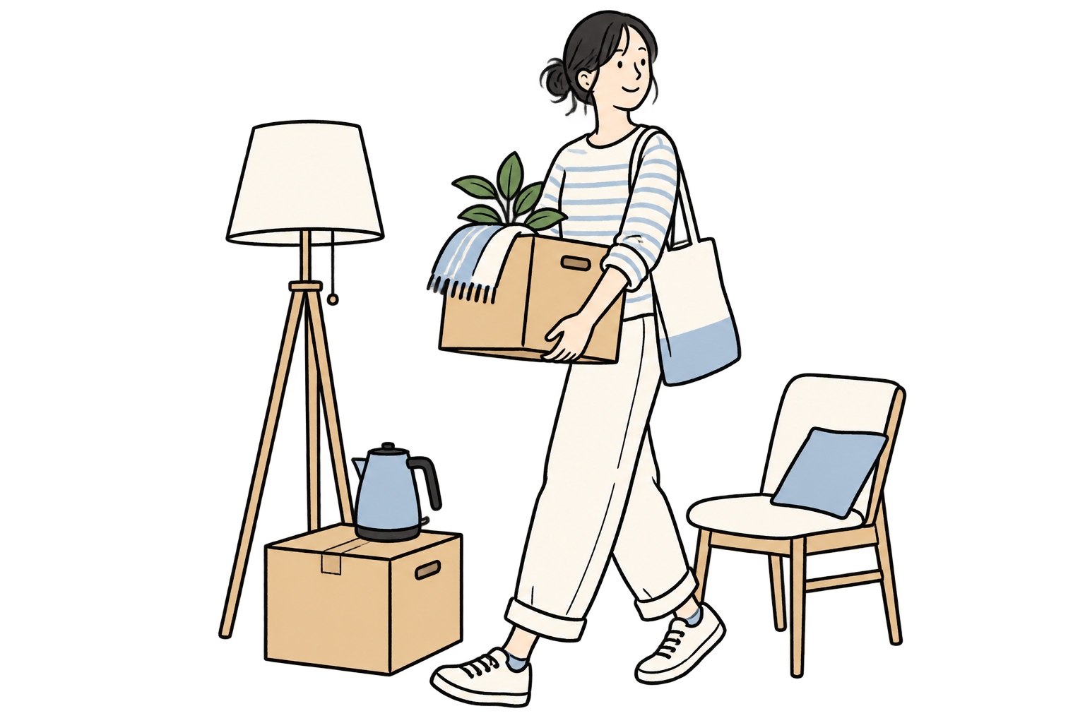 新生活用品を選ぶ人のイラスト