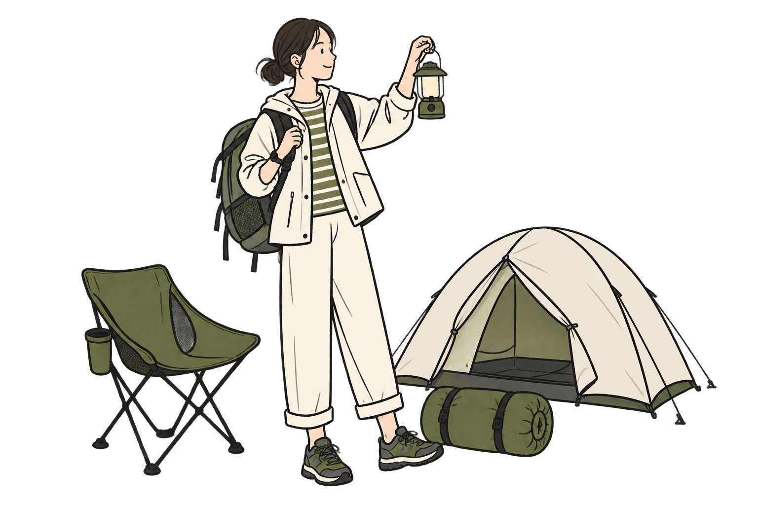 アウトドア用品を選ぶ人のイラスト