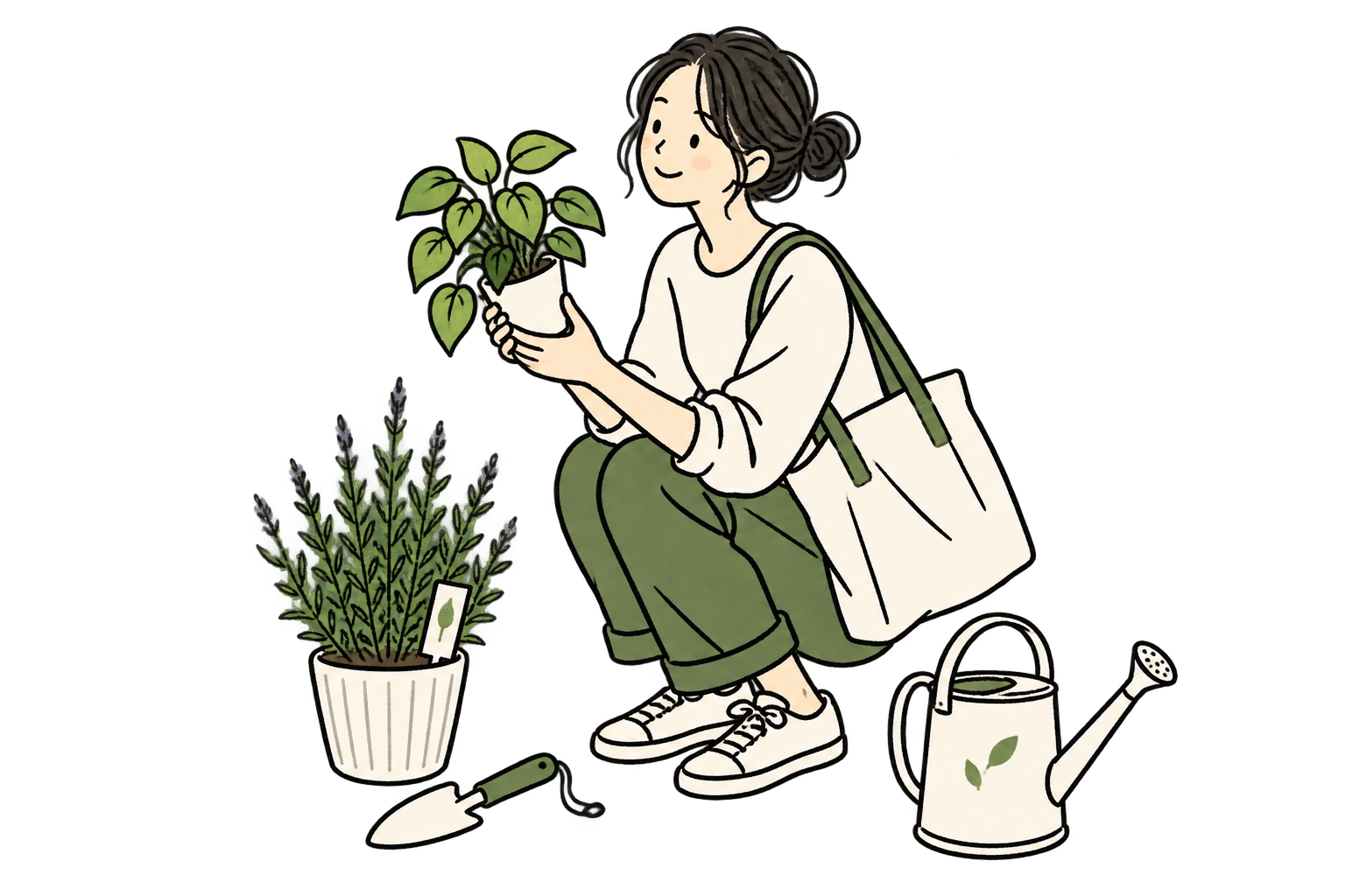 植物・園芸用品を選ぶ人のイラスト