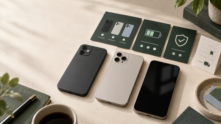 整備済みiPhoneを保証・バッテリー・SIM・状態で比較するイメージ
